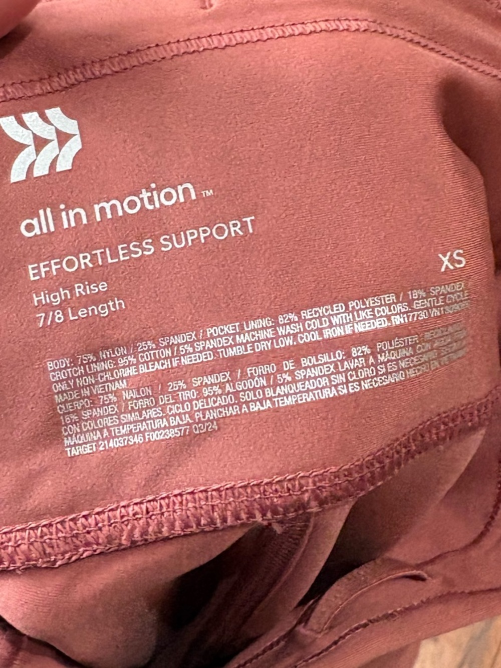 All in Motion High-Waist Effortless Support 7/8 Leggings - Dusty Rose, XS, NWT - Picture 6 of 7